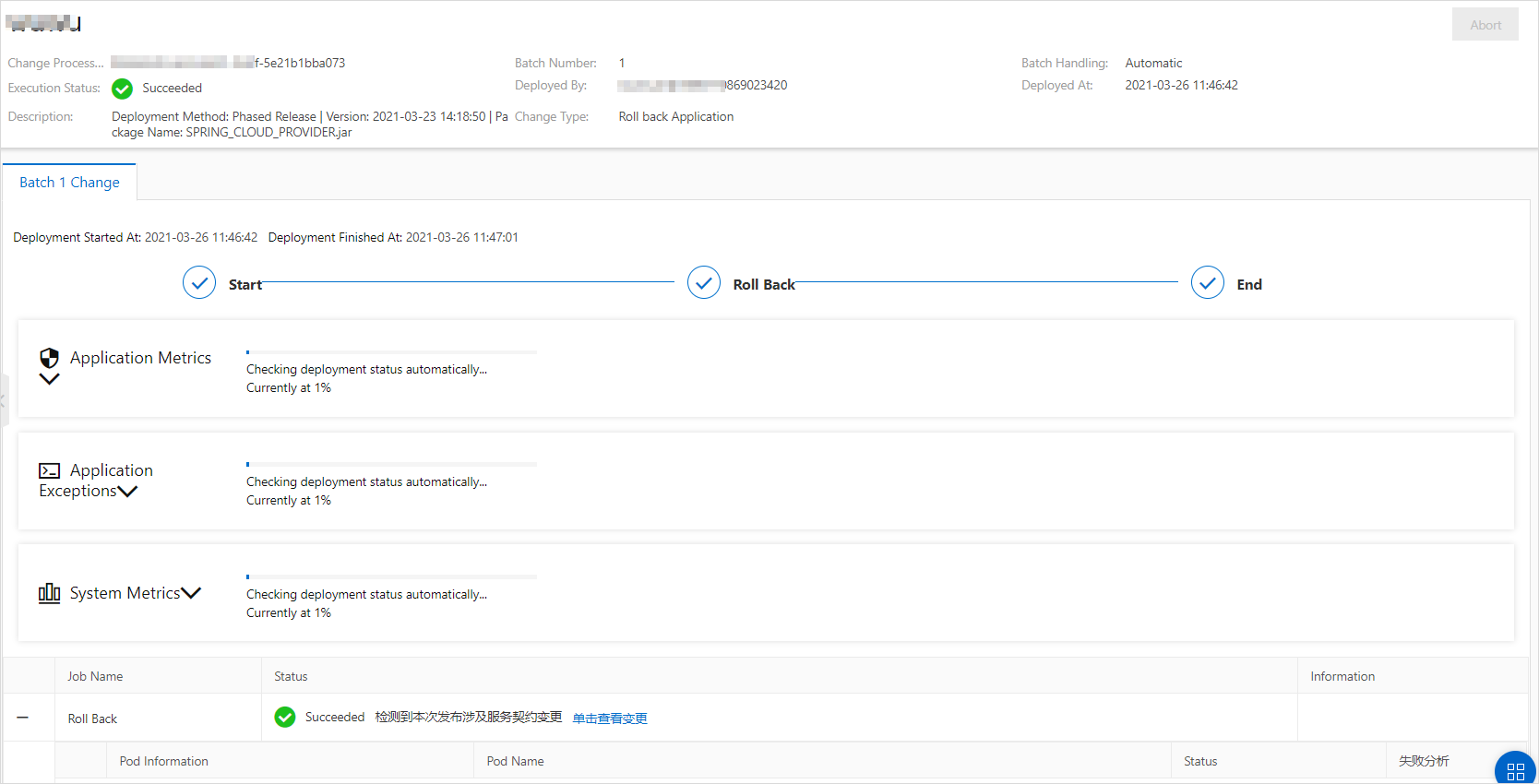 Roll back an application - Process