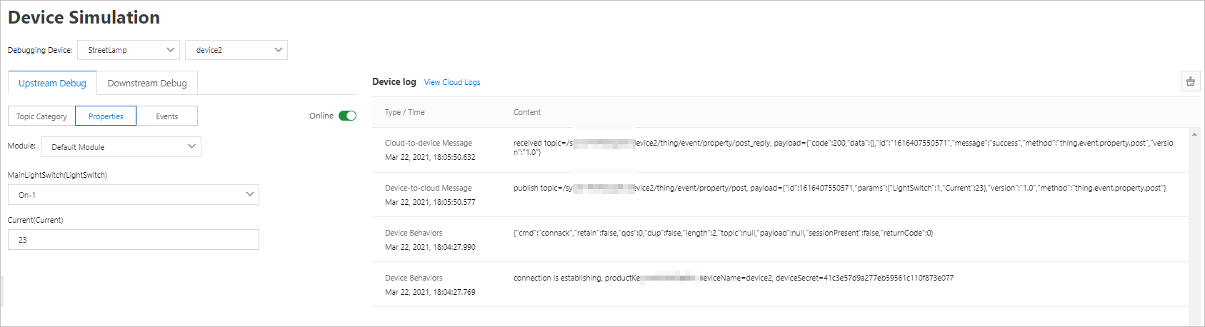 Device Simulation page