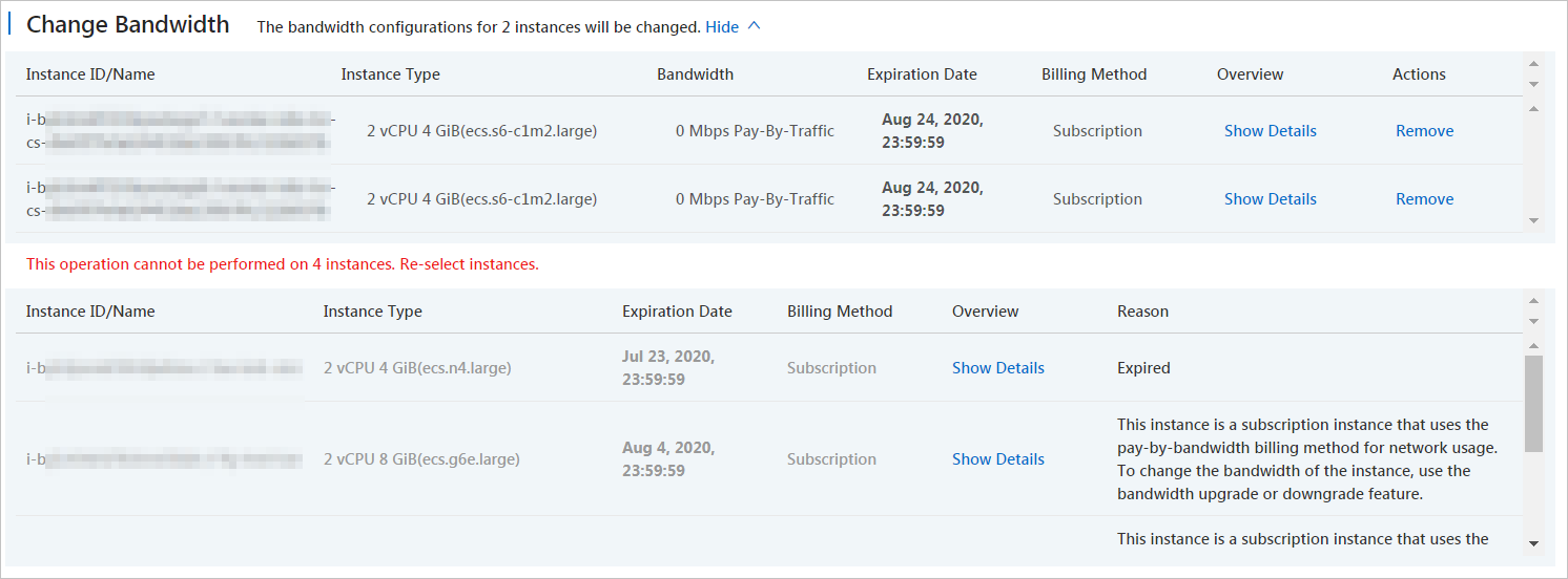 Modify the maximum bandwidths of multiple instances