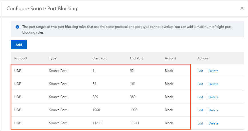 Block common source ports that are exploited by UDP reflection attacks