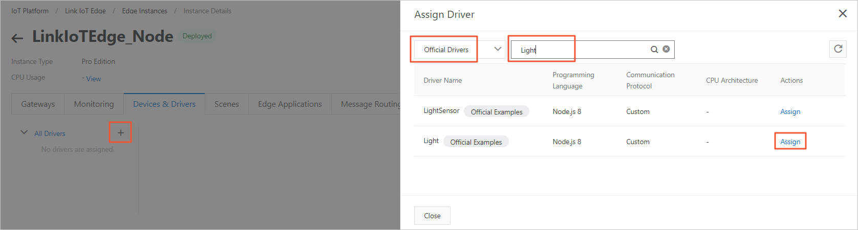 Assign Driver panel