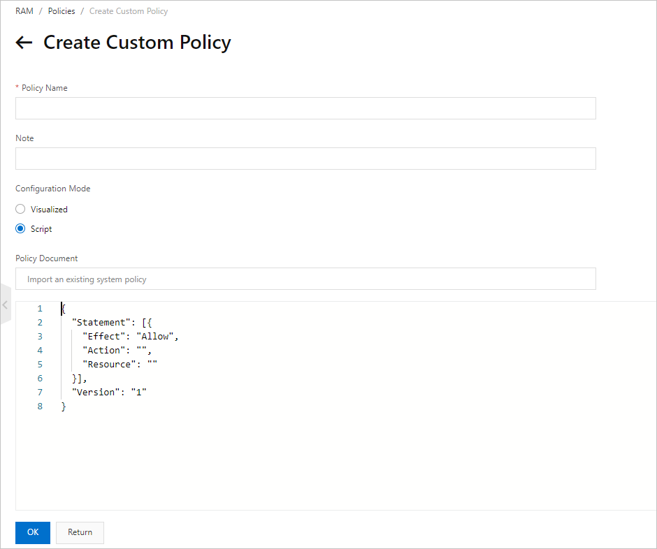 Create Custom Policy