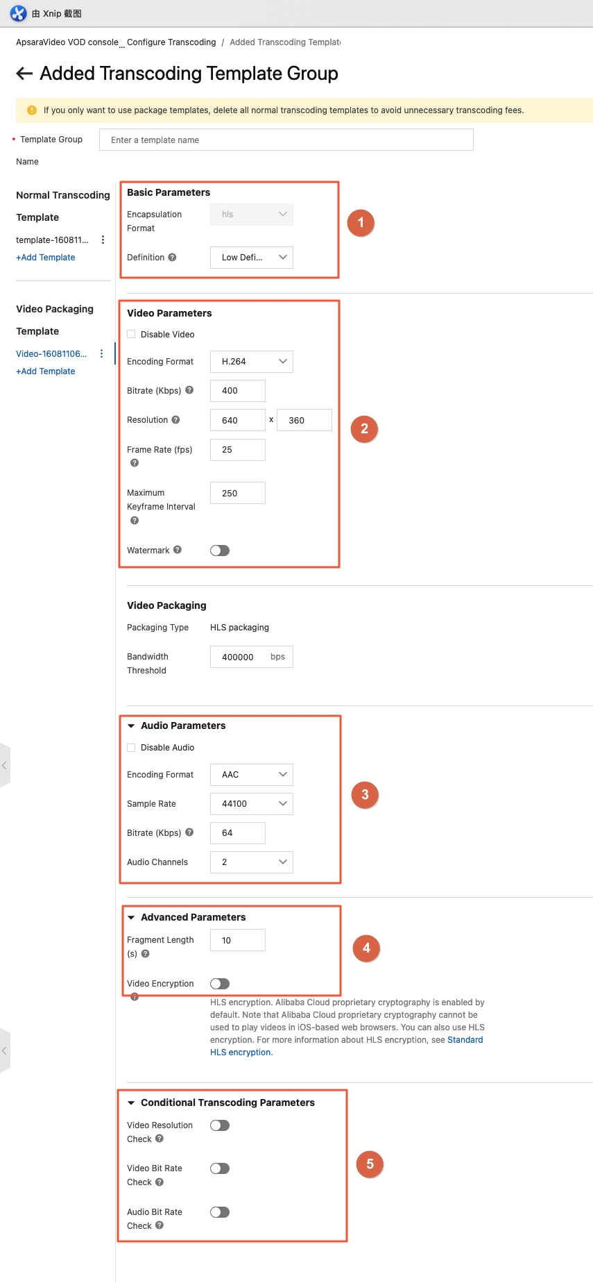 Transcoding template