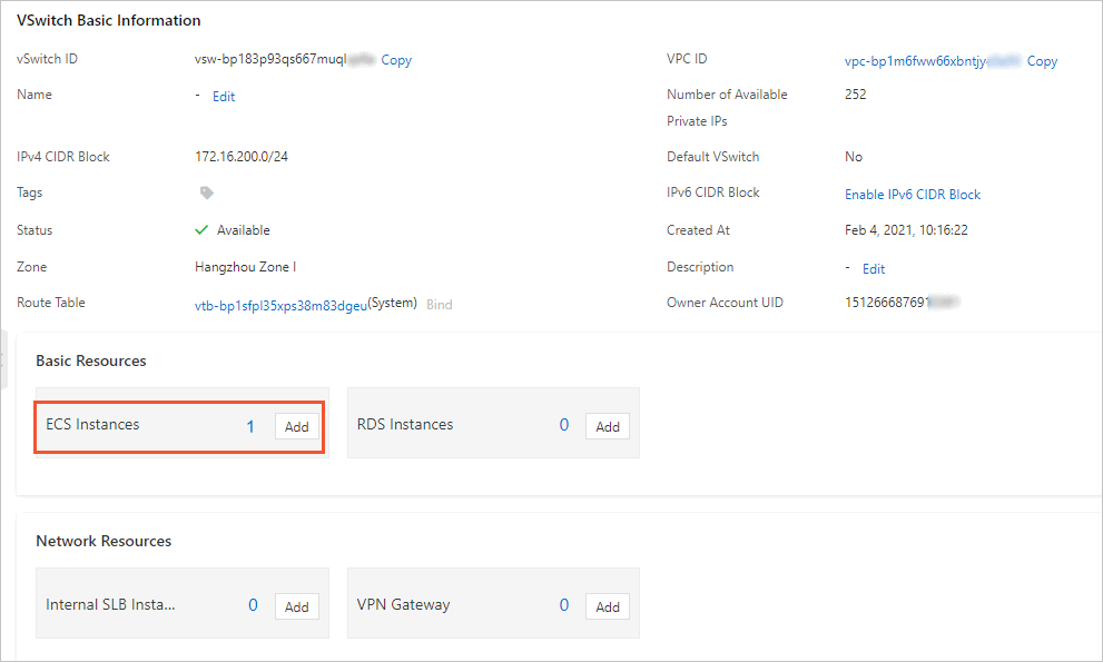 View the cloud resource that is created in the shared vSwitch