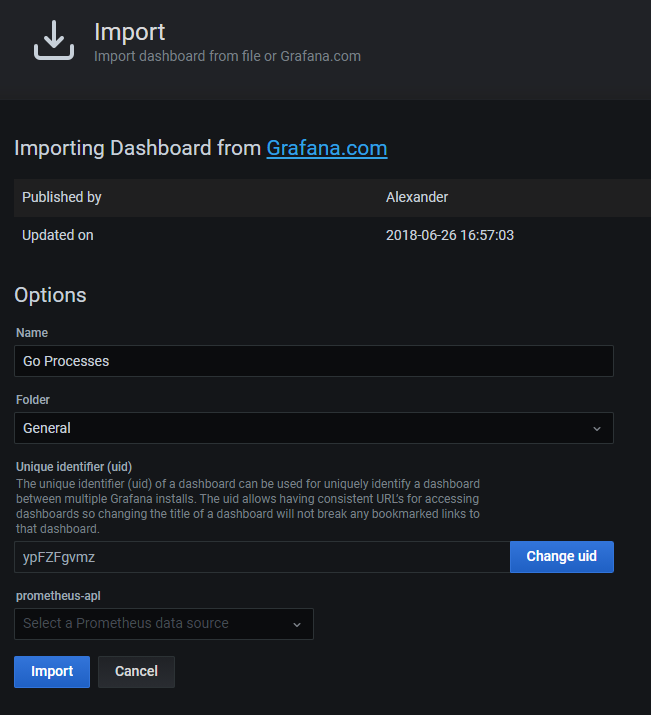 Import Grafana Dashboard with Options