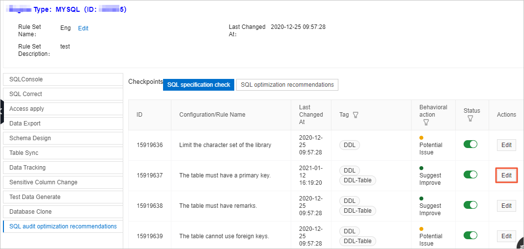 Edit an SQL review rule
