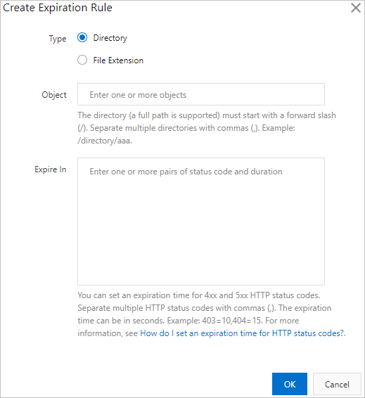 Create an expiration rule for HTTP status codes