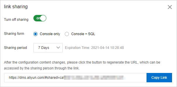 link sharing dialog box