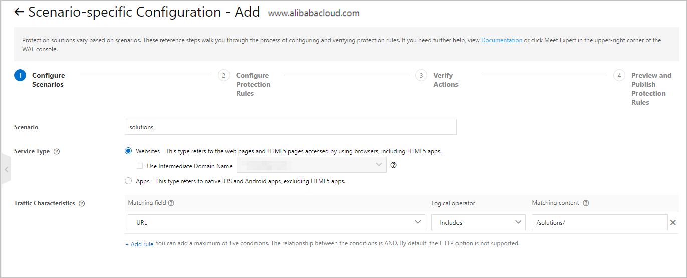 Scenario-specific configuration page