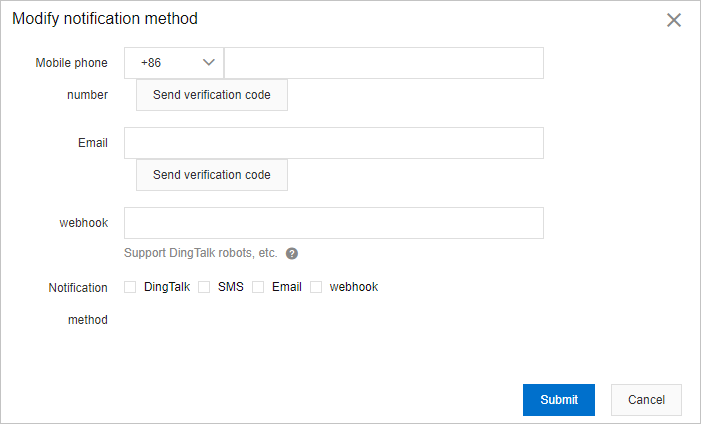 Modify notification method dialog box