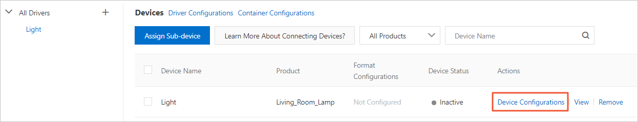 Device Configurations panel