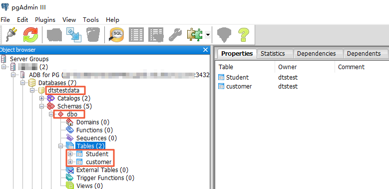 View destination tables in AnalyticDB for PostgreSQL