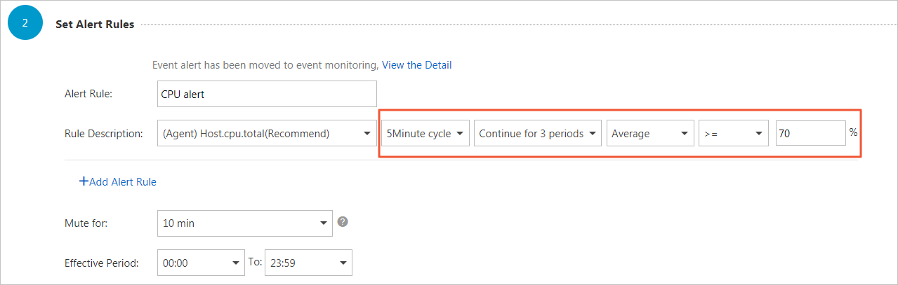 Configure an alert threshold for CPU utilization