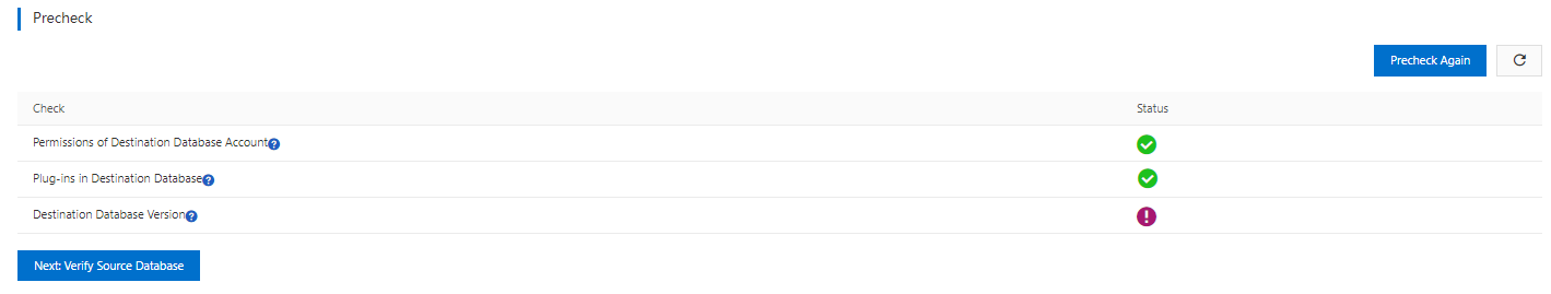 Destination Database Version