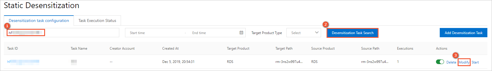 Modify a de-identification task