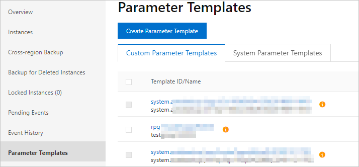 View the parameter template list