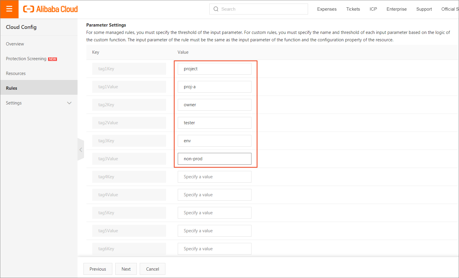 Parameter Settings section