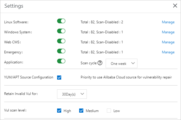 Settings panel