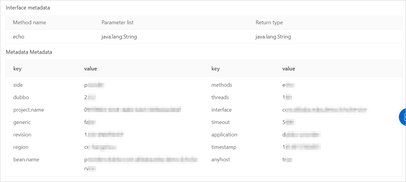 View metadata in service details