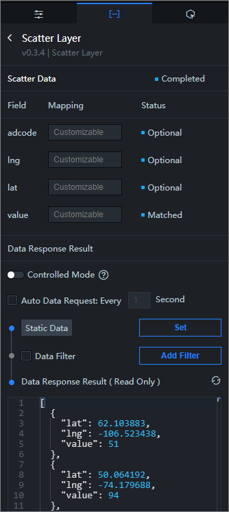 Data tab of the scatter layer