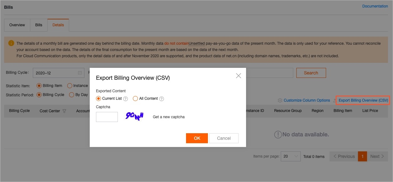 Export a billing file