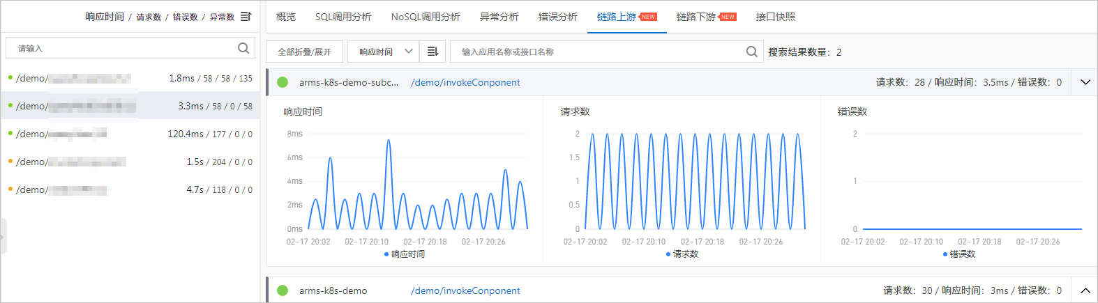 ARMS应用监控-接口调用-链路上游