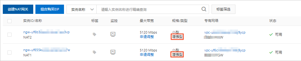 创建增强型NAT网关