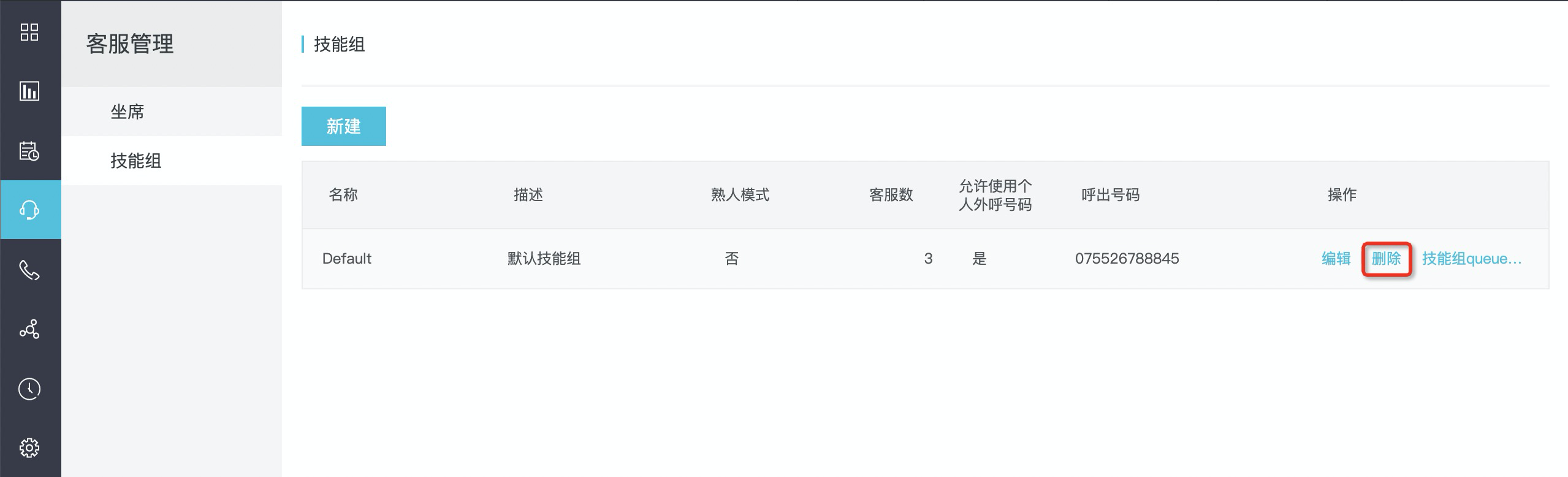 删除技能组