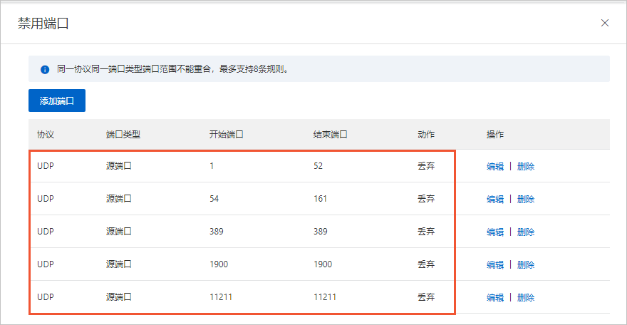 封禁UDP常用反射端口